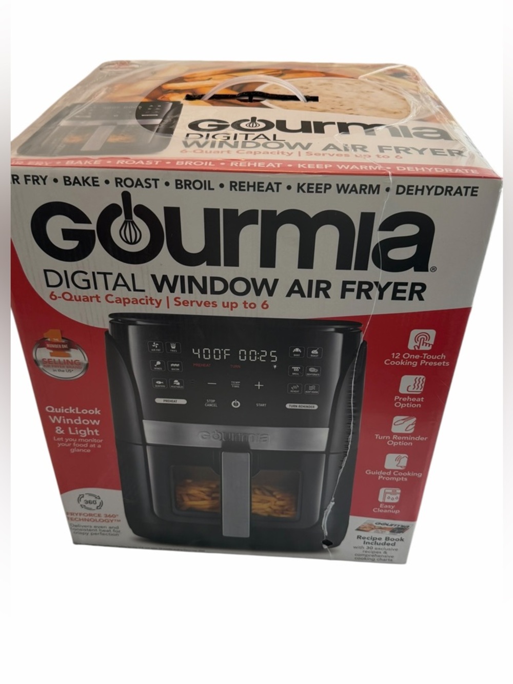 Gourmia Digital Window Air Fryer - Black & Red